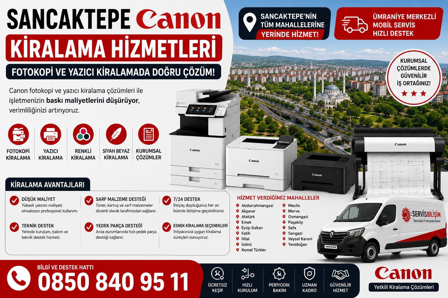 Sancaktepe - Canon Fotokopi ve Yazıcı Kiralama 0850 840 95 11