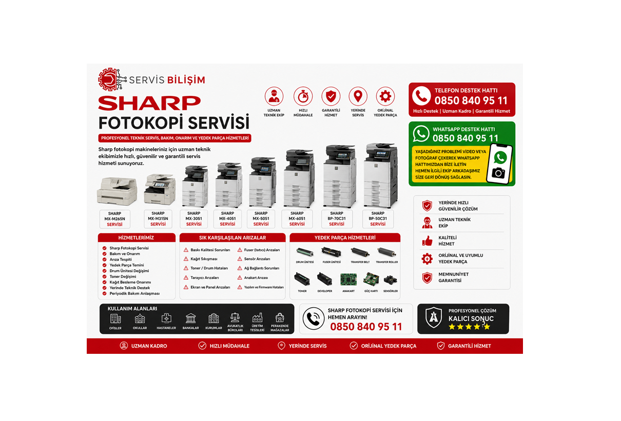 Sharp Fotokopi ve Yazıcı Servisi 0850 840 95 11